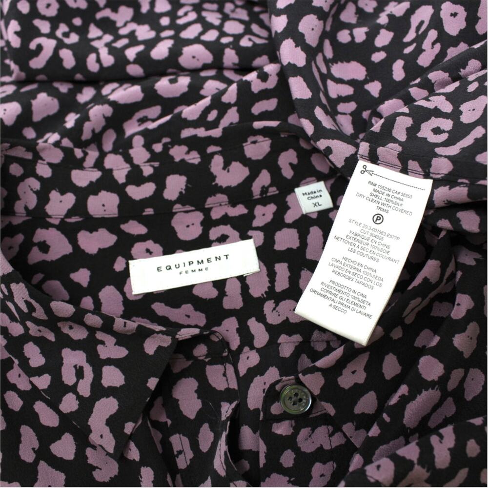 XL Equipment Femme Leema with Pocket 100% SILK Blouse AnimalPrint - Picture 7 of 11